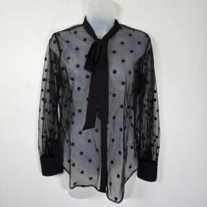 J Crew Sheer Shirt Women's XS Black Embroidered Dot Whimsigoth Dark Romantic